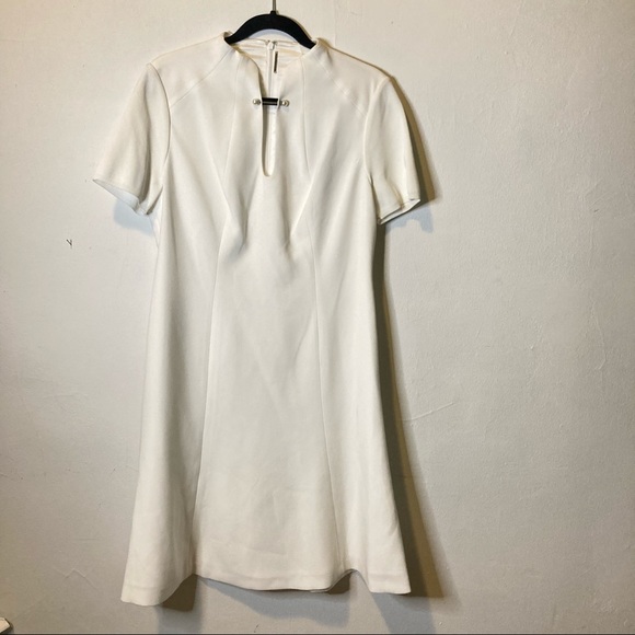 Elie Tahari White Mockneck Midi Swing Dress 10 - Picture 1 of 6